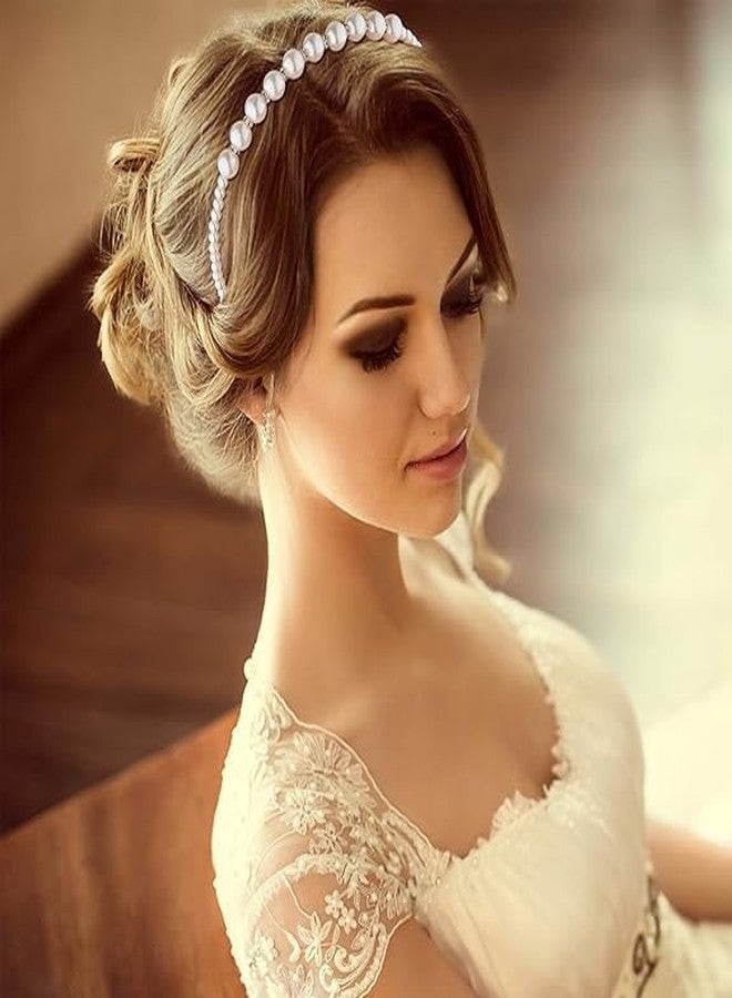 MPK PERFECT Fashion Pearl Headbands,White Faux Pearl Rhinestones Hairbands Bridal Hair Hoop Wedding Hair Accessories Pearl Headbands for Women Girls (PACK OF 2 PCS) - Image 2
