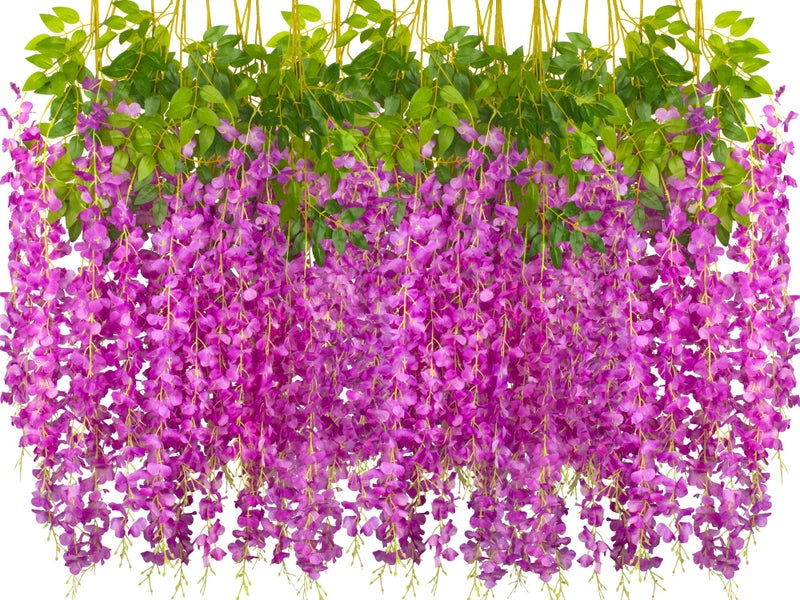 AITISOR 24 Pack Artificial Fake Wisteria Vine Ratta 375 Feet Hanging Garland Silk Flowers String Home Party Wedding DecorPurple