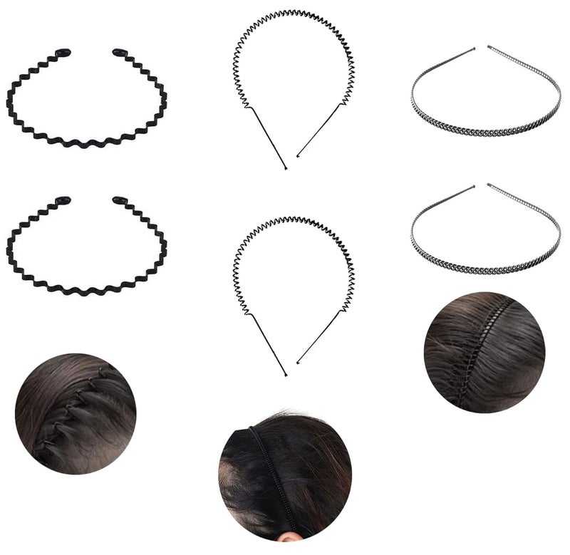 BHARATGAURAV - Hair Accessories Metal Band For Men Womens Headbands Beauty CareUnisex Black Wavy Spring Sports Hoop Clips Women Simple Elastic Non Slip Wide Headwear Bandeau Outdoor6 Pack  - Image 1