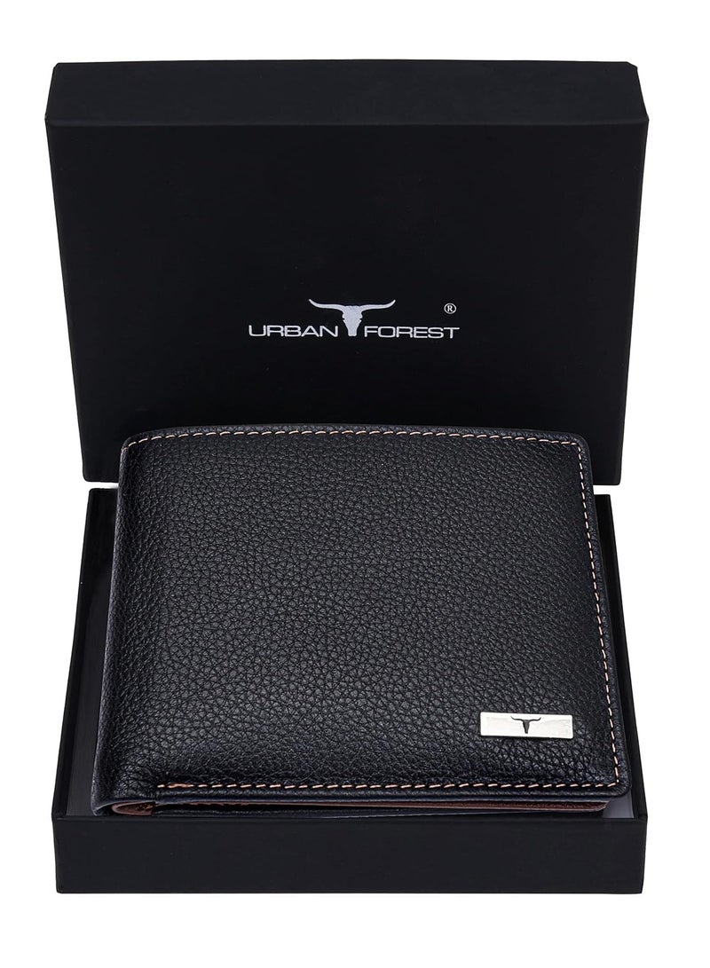 URBAN FOREST Kyle Black/Redwood Leather Wallet for Men, 6 Card Slot - Image 2