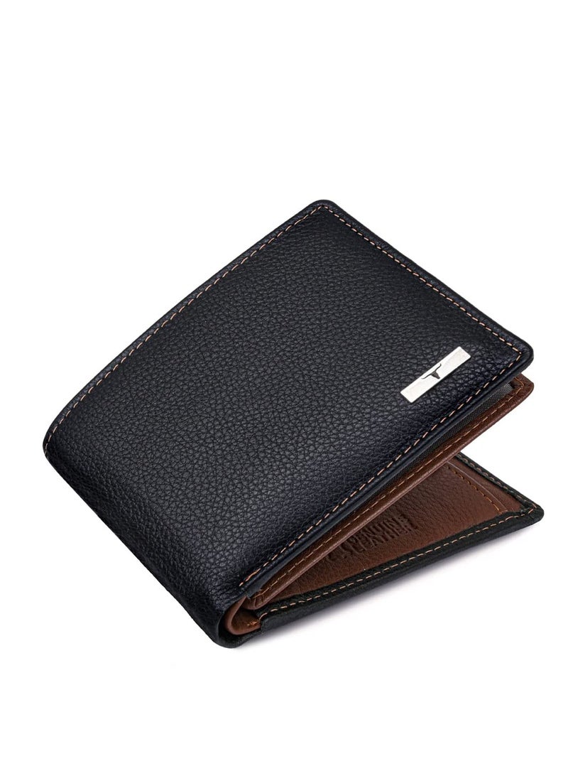 URBAN FOREST Kyle Black/Redwood Leather Wallet for Men, 6 Card Slot - Image 1