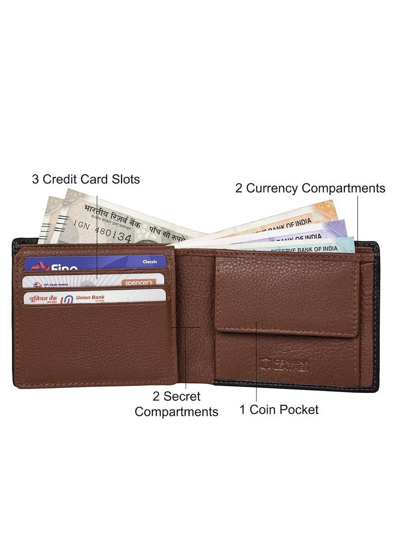 URBAN FOREST Kyle Black/Redwood Leather Wallet for Men, 6 Card Slot - Image 3