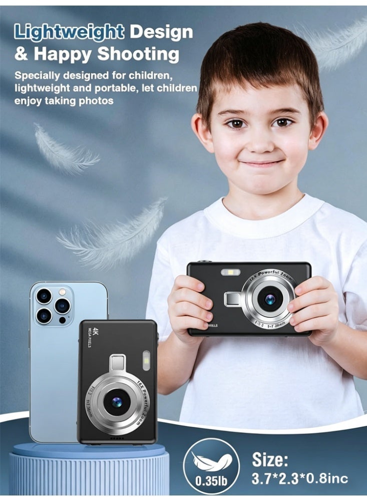 Camera For Kids，FHD 4K Kids Camera 48MP Point and Shoot Digital Cameras with 32GB SD Card,Black - Image 4
