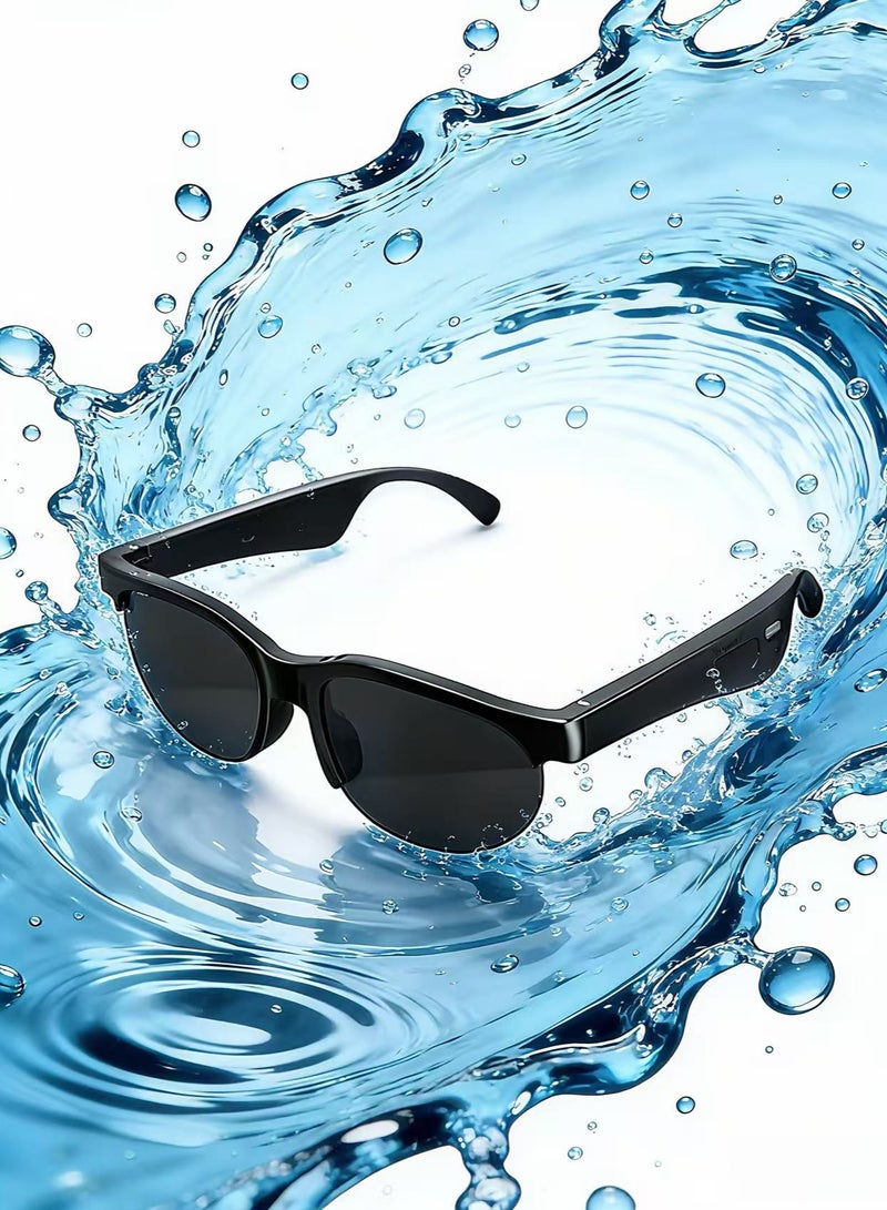Smart AI Translation Bluetooth Glasses, Bluetooth Sunglasses with Built-in Microphone and Speaker, Voice Assistant, UV Protection Sunglasses and Voice Control, Unisex (Black) - Image 1