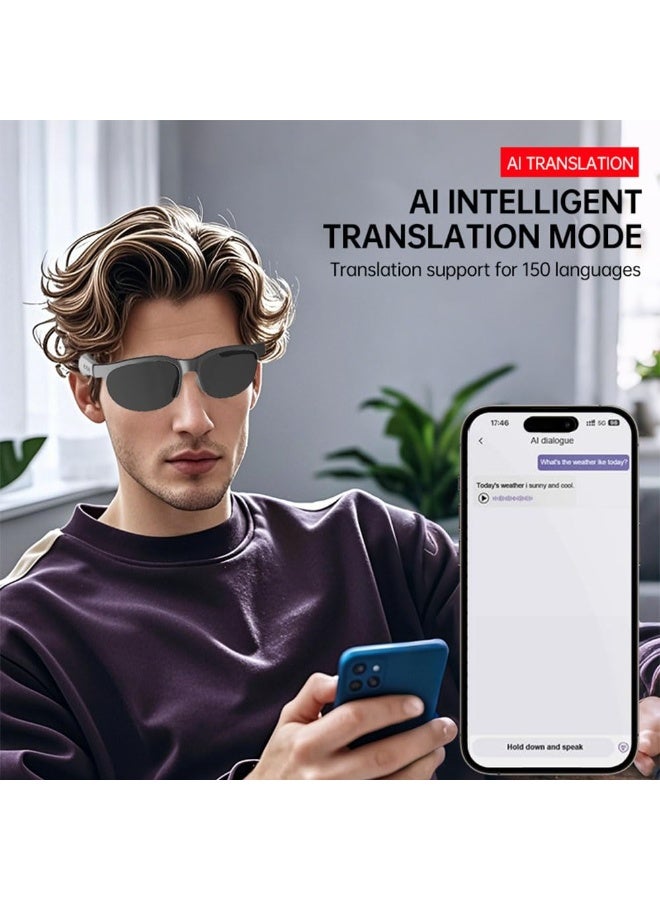 Smart AI Translation Bluetooth Glasses, Bluetooth Sunglasses with Built-in Microphone and Speaker, Voice Assistant, UV Protection Sunglasses and Voice Control, Unisex (Black) - Image 2