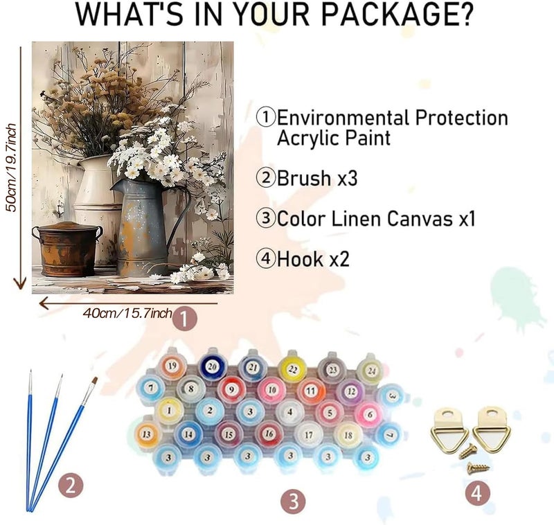 MBNTJHT Flowers Paint by Numbers Kit for Adults Beginners,Floral in Tin Cans Paint by Number Kits for Adults,Unframed Watercolor Painting Art Crafts for Home Wall Decor 16X20 Inch. - Image 2