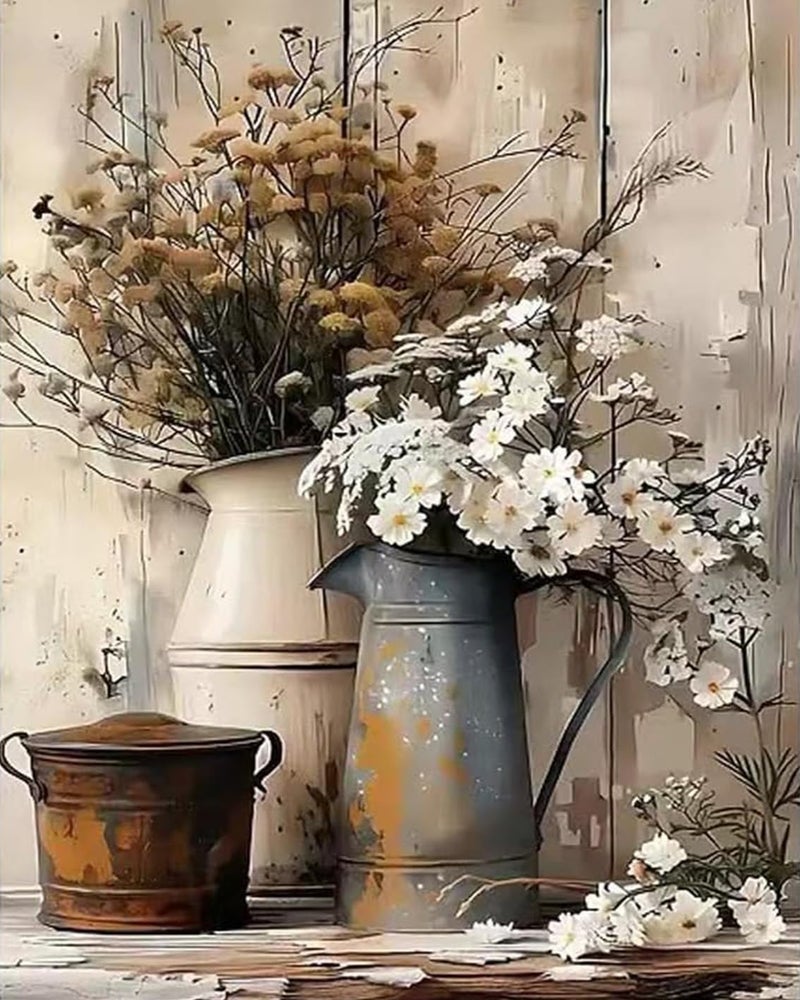 MBNTJHT Flowers Paint by Numbers Kit for Adults Beginners,Floral in Tin Cans Paint by Number Kits for Adults,Unframed Watercolor Painting Art Crafts for Home Wall Decor 16X20 Inch. - Image 1
