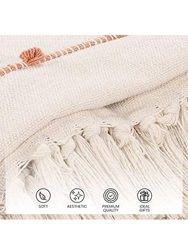 SASHAA WORLD Multicolour Striped Comfort Cotton Throw | Cozy & Stylish Blanket | Ideal for Sofa, Bed, Chair & Living Room | Natural & Beige | 125 x 150 cm - Image 5