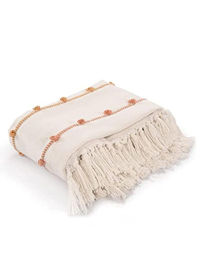 SASHAA WORLD Multicolour Striped Comfort Cotton Throw | Cozy & Stylish Blanket | Ideal for Sofa, Bed, Chair & Living Room | Natural & Beige | 125 x 150 cm - Image 1