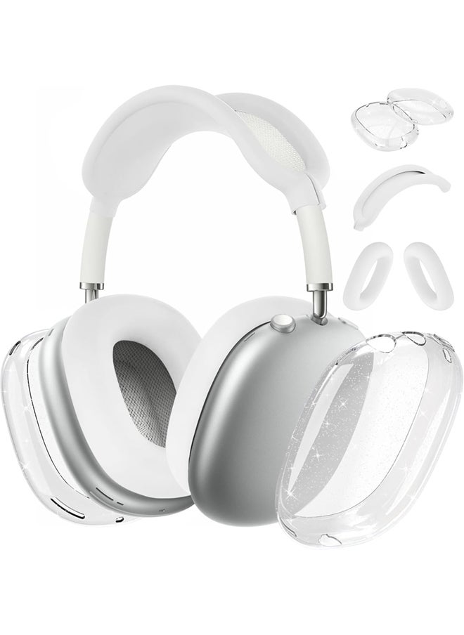SJet - Silicone Case Cover for AirPods Max Headphones, Clear Soft TPU Ear Cups Cover/Ear Pad Case Cover/Headband Cover for AirPods Max (2024/2020) - White Glitter - Image 1