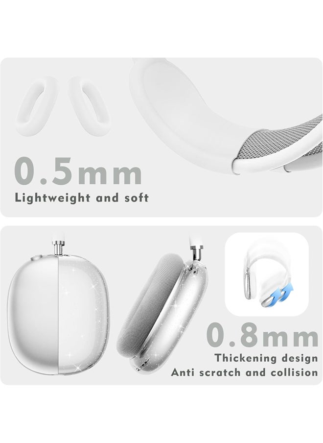SJet - Silicone Case Cover for AirPods Max Headphones, Clear Soft TPU Ear Cups Cover/Ear Pad Case Cover/Headband Cover for AirPods Max (2024/2020) - White Glitter - Image 1