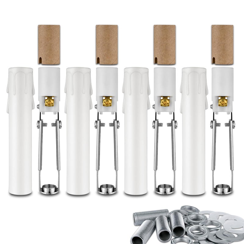 Candelabra E12 Light SocketLength Adjustable Ceramic Bulb Socket for Chandelier LightingCandelabra Lamp Holder with White Candle Cover Sleeves 4Pack