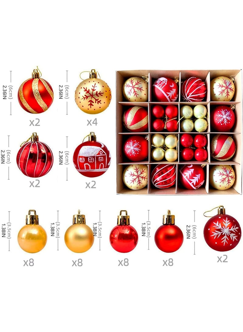AIWANTO 44-Piece Red & Gold Shatterproof Christmas Ornaments Set – Glitter & Matte Balls & Baubles for Tree, Holiday Party & Home Decorations, Durable Xmas Tree Decor - Image 2