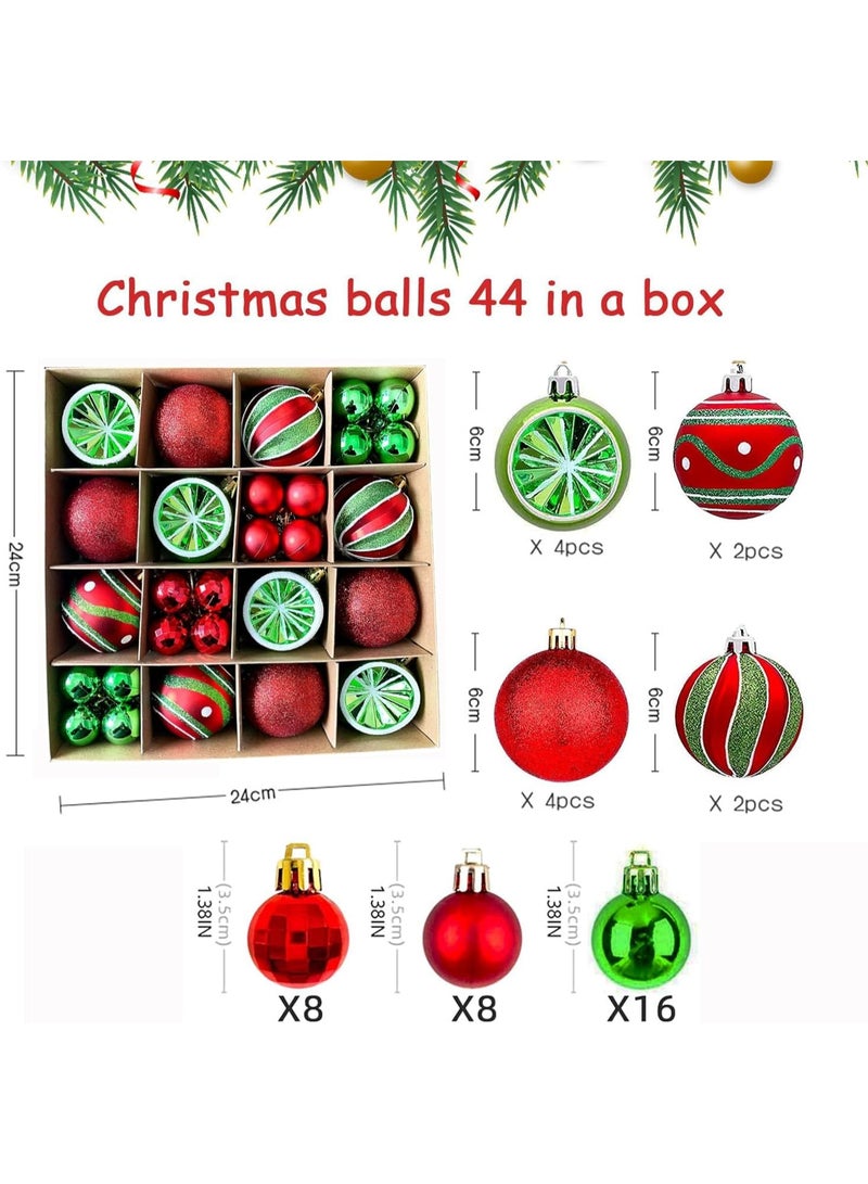 AIWANTO 44-Piece Red & Green Christmas Ornament Set – Shatterproof Tree Balls & Baubles with Glitter & Matte Finish for Festive Home Décor - Image 2