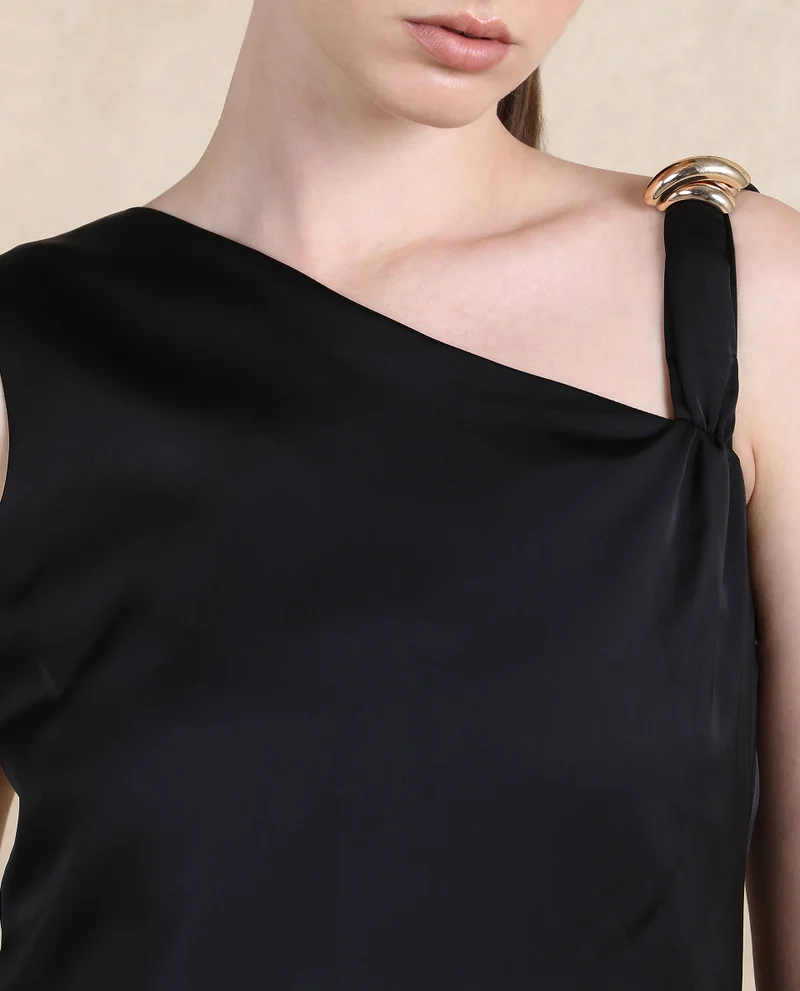 Rareism Rareism Women Vaxter Black Sleeveless Asymmetric Neck Zipper Closure Plain Top