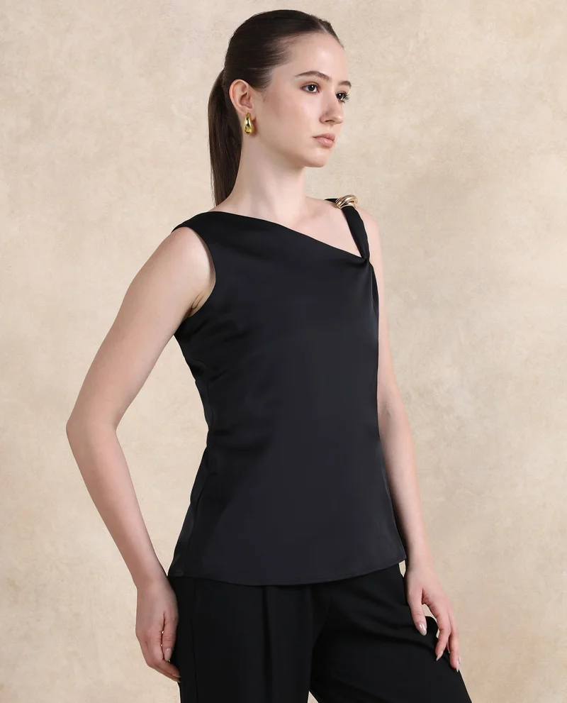 Rareism Rareism Women Vaxter Black Sleeveless Asymmetric Neck Zipper Closure Plain Top