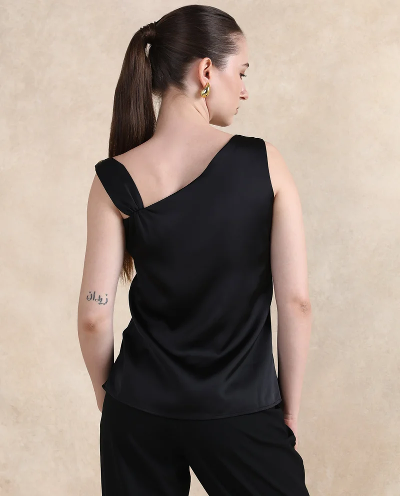 Rareism Rareism Women Vaxter Black Sleeveless Asymmetric Neck Zipper Closure Plain Top
