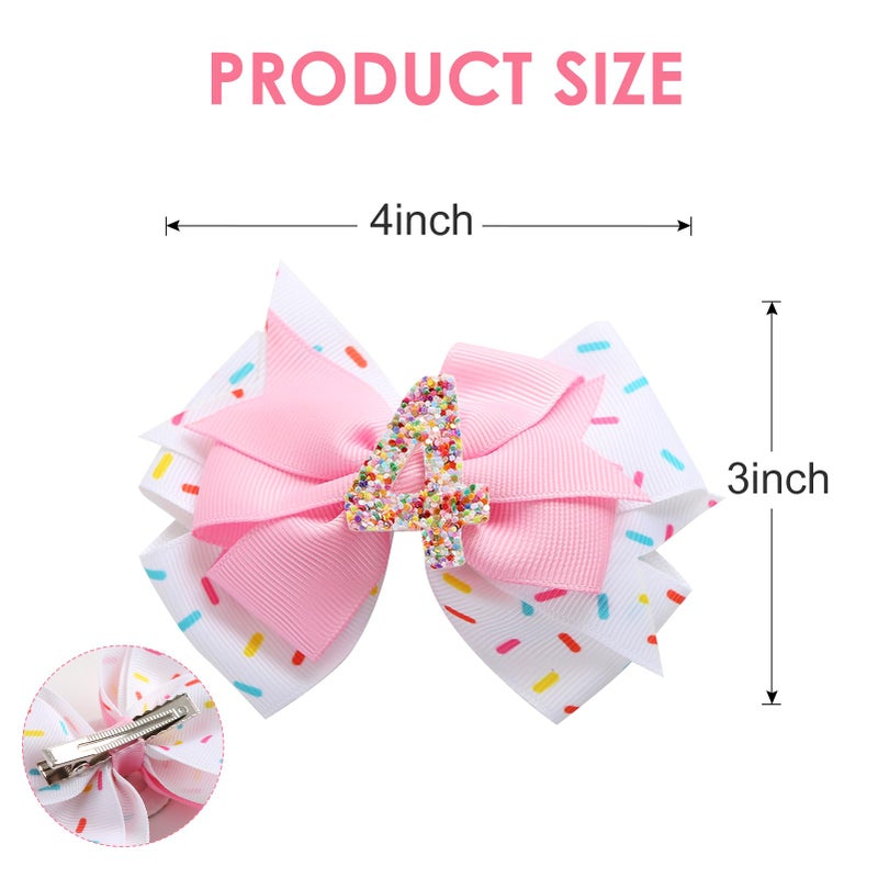 Fancheer 2Pcs Birthday Hair Bow for Baby Girls 2 3 4 5 6 7 Years Sprinkle Decorations Confetti Ice Cream Party Pink Pigtail Hair Accessories for Four 4th Birthday - Image 2