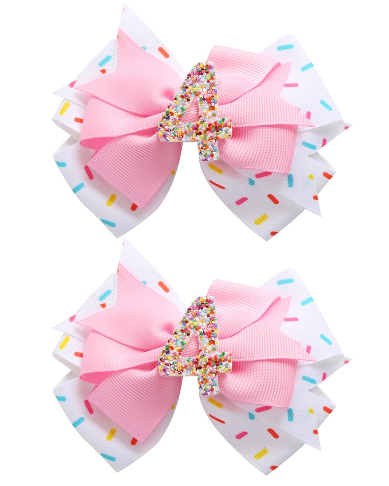 Fancheer 2Pcs Birthday Hair Bow for Baby Girls 2 3 4 5 6 7 Years Sprinkle Decorations Confetti Ice Cream Party Pink Pigtail Hair Accessories for Four 4th Birthday - Image 1