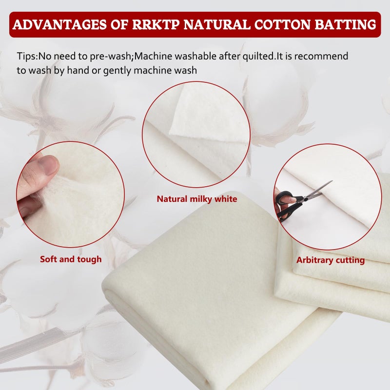 RRKTP Cotton Batting for Quiltingï¼Œ200 g/mÂ² Lightweight Quilt Batting Crib Sizeï¼ŒNatural All Season Comfort Cotton Stuffing, Sewing Handmade & DIY Crafts 50"Ã—60" - Image 3