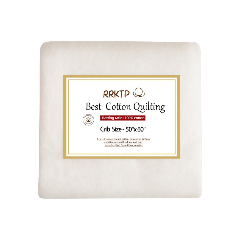 RRKTP Cotton Batting for Quiltingï¼Œ200 g/mÂ² Lightweight Quilt Batting Crib Sizeï¼ŒNatural All Season Comfort Cotton Stuffing, Sewing Handmade & DIY Crafts 50"Ã—60" - Image 1