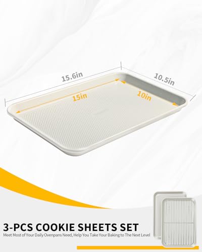 Ymiton 2Pack 10x15 Jelly Roll Pan Baking Sheet Set with Wire Rack Nonstick 08mm Thick Carbon Steel Cookie Sheets for Baking Dishwasher Safe Warp Resistant Oven Safe 450F Salted Gray - Image 3