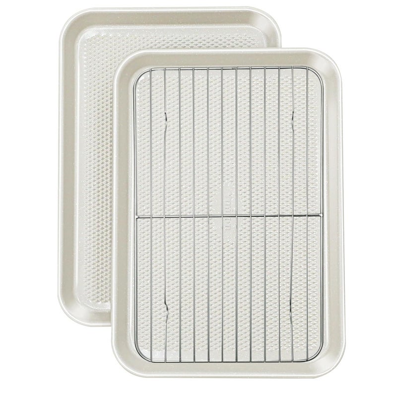 Ymiton 2Pack 10x15 Jelly Roll Pan Baking Sheet Set with Wire Rack Nonstick 08mm Thick Carbon Steel Cookie Sheets for Baking Dishwasher Safe Warp Resistant Oven Safe 450F Salted Gray - Image 2