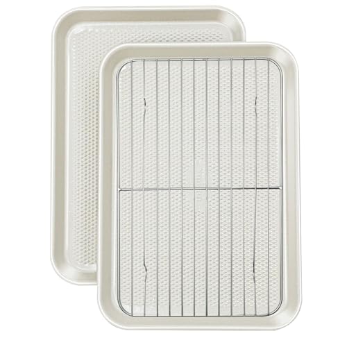 Ymiton 2Pack 10x15 Jelly Roll Pan Baking Sheet Set with Wire Rack Nonstick 08mm Thick Carbon Steel Cookie Sheets for Baking Dishwasher Safe Warp Resistant Oven Safe 450F Salted Gray - Image 1