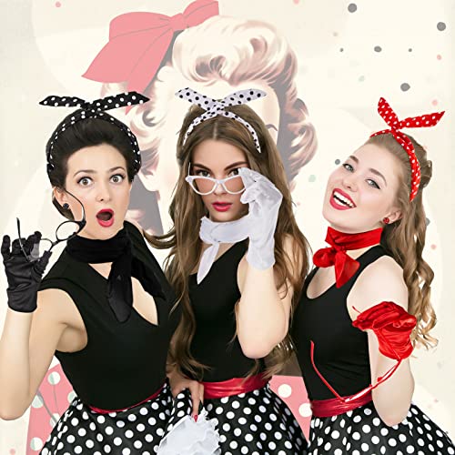 Toulite 20 Pcs 50s Women Costume Accessories Set Includes Cat Eye Glasses Chiffon Scarf Polka Dot Bandana Tie Headband Dot Earrings Gloves for Halloween Party - Image 5