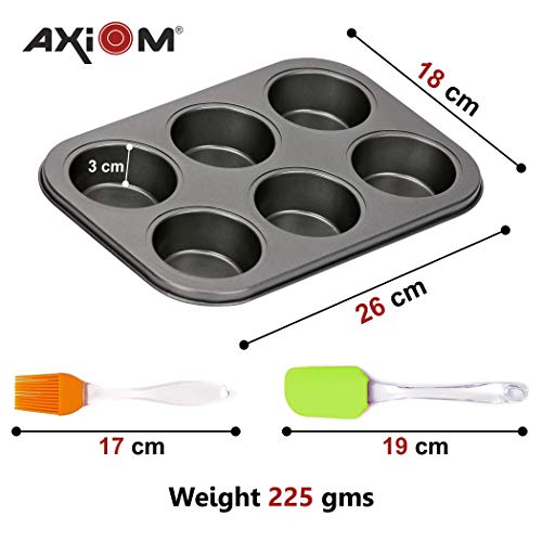 AXIOM Muffin Mould & Silicon Spatula with Brush. Non-Stick Carbon Steel Cup Cake Tray 6 Cups, & Silicon Brush with Spatula. Set of 3 bakeware - Image 5