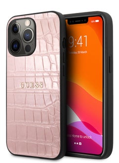 GUESS Guess PU Leather Croco Case Hot Stamped Lines And Metal Logo For iPhone 14 Pro Max  (6.7)  - Image 1