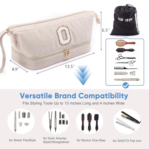 ELCUPA Initial Personalized Hair Dryer Case,Double-Layer Hair Tools Travel Carrying Case for Shark FlexStyle/SmoothStyle with Hair Dryer Bag - Hair Air Wrap Dryer Case Flat Curling Iron Travel Organizer - Image 4