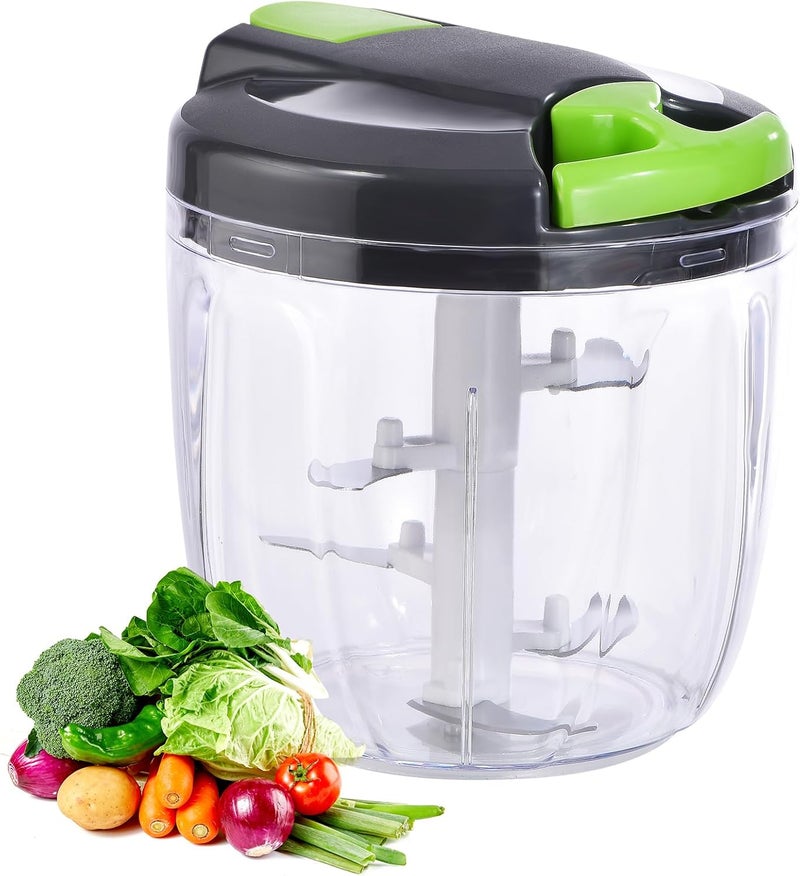 ZEAYEA Manual Food Processor Vegetable Chopper, Portable Hand Pull String Garlic Mincer Onion Cutter for Veggies, Ginger, Fruits, Nuts, Herbs, etc., （900ml,Gray-green） - Image 1