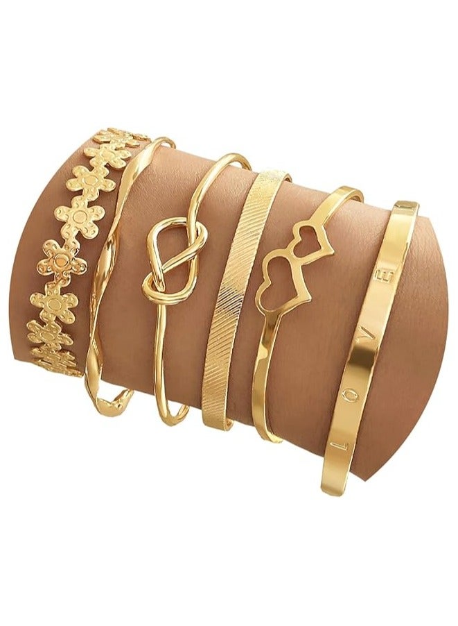 6pcs Chic Bracelets Trendy Flower/ Knot/ Heart Design Mix And Match For Daily Outfits Party Accessories Adjustable Jewelry - Image 3