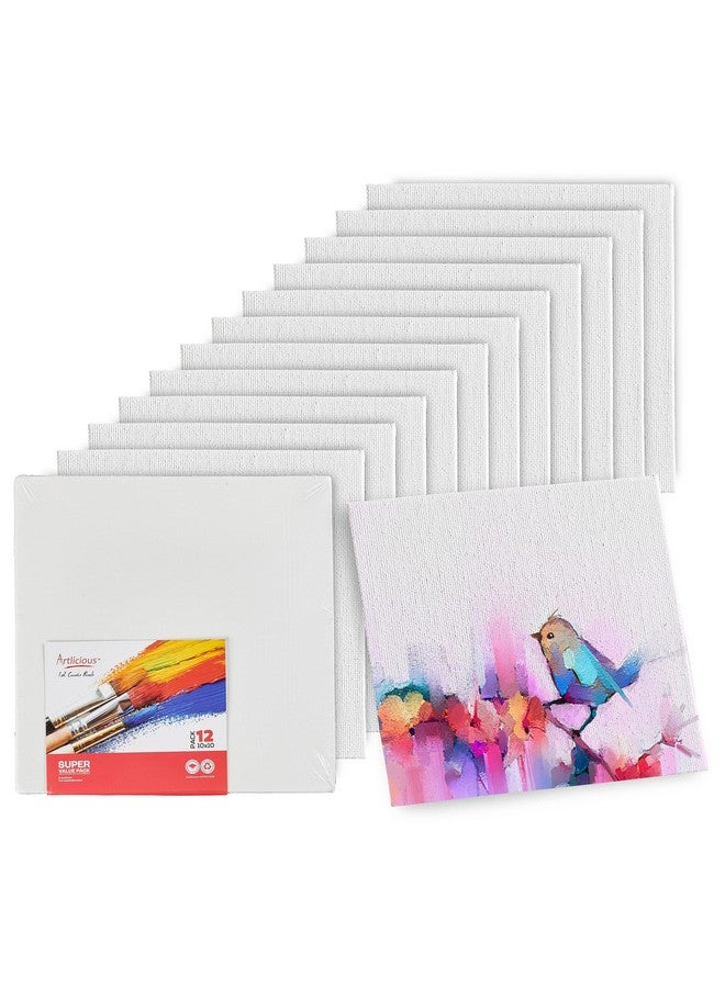 Artlicious Canvases For Painting Pack Of 12 10 X 10 Inch Blank White Canvas Boards 100% Cotton Art Panels For Oil Acrylic & Watercolor Paint - Image 1