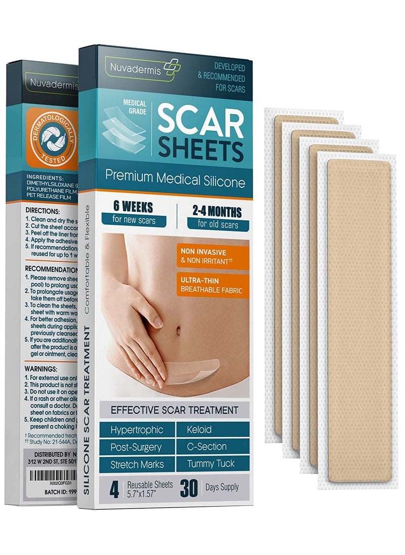 Nuvadermis - Silicone Scar Sheets, Tape, Strips - 4 Pack 5.7"x1.57" - Image 1