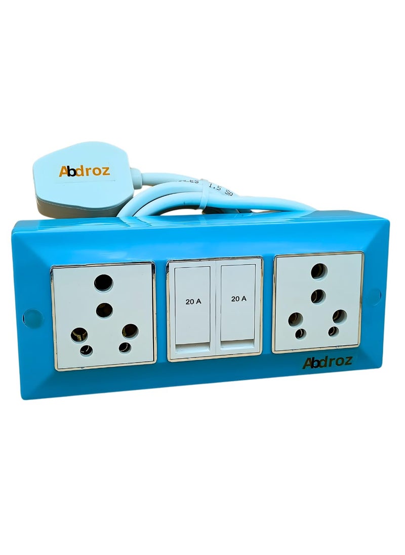 Generic ABDROZ Electric Extension Board with Cable 16A20A 16A20A with Two Switch and Heavy Duty Copper Cable Wire Sky Blue 240 Volts 2 Meter  - Image 1