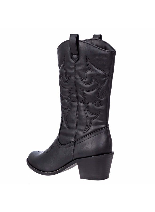 Charles Albert Cowboy Boots for Women Embroidered Cowgirl Boots Stacked Heel Pull Up Mid-Calf Western Boots in Black Size 10 - Image 5