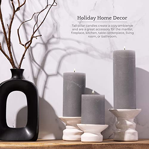 BASK Mottled Unscented Cool Grey Pillar Candles Set of 3 - Dripless Large Smokeless Pillar Candles for All Occasions - Image 4