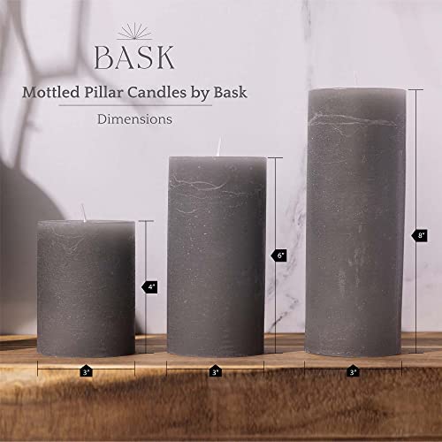 BASK Mottled Unscented Cool Grey Pillar Candles Set of 3 - Dripless Large Smokeless Pillar Candles for All Occasions - Image 2