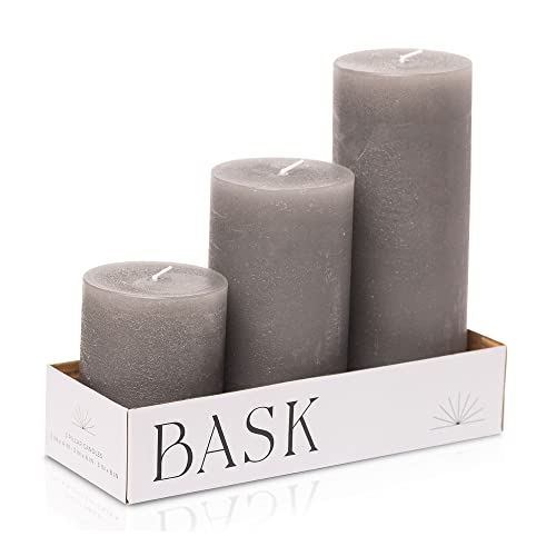 BASK Mottled Unscented Cool Grey Pillar Candles Set of 3 - Dripless Large Smokeless Pillar Candles for All Occasions - Image 1