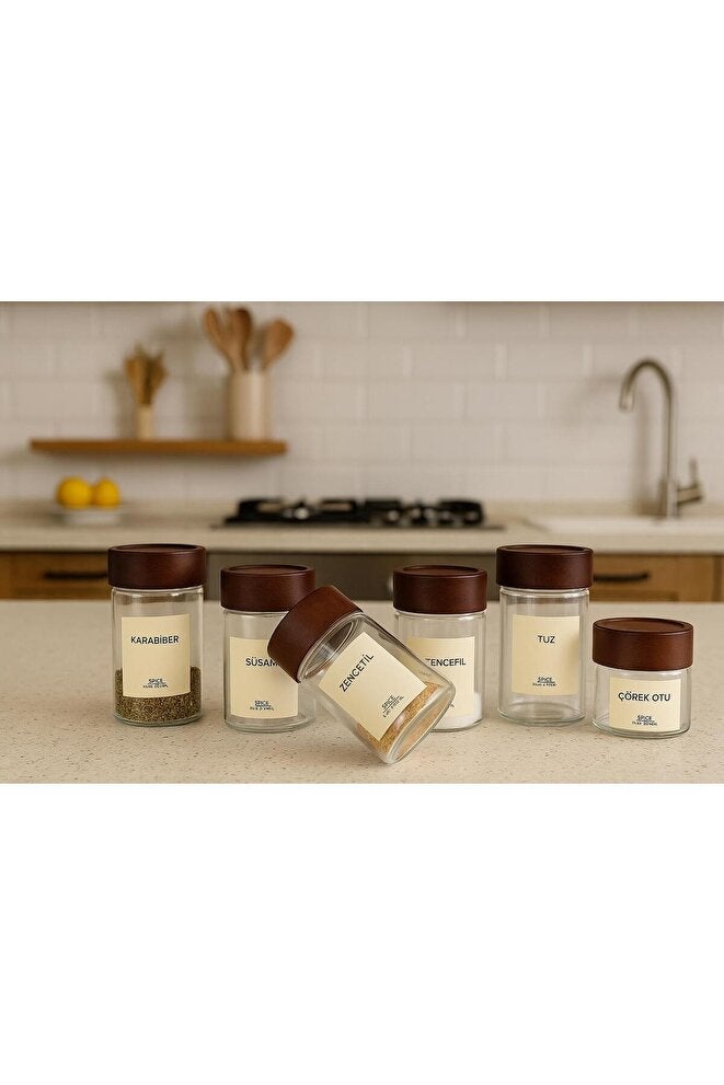 Set of 6 Glass Spice Jars with Lids, 300 Ml, 16 Pieces, Stylish and Practical Use