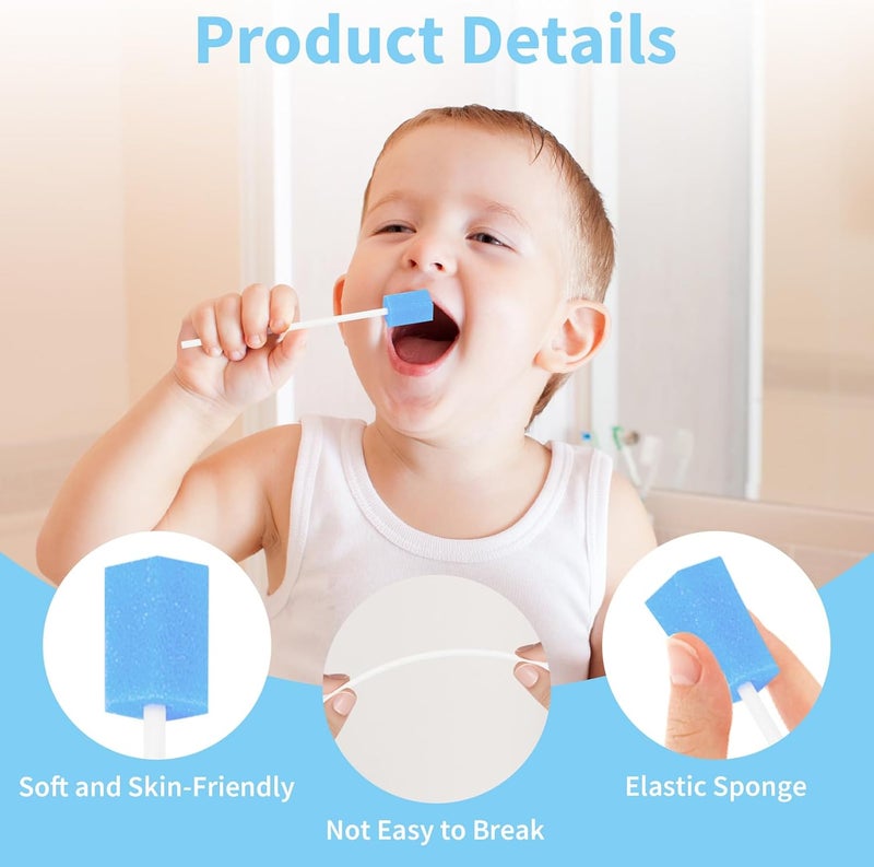 100 Pieces Oral Swabs Cotton Swabs, Oral Care Sticks, Oral Cleaning Sticks Toothbrush Teeth for Daily Oral Hygiene and Children, Pets, Adults, Elderly (Blue) - Image 3