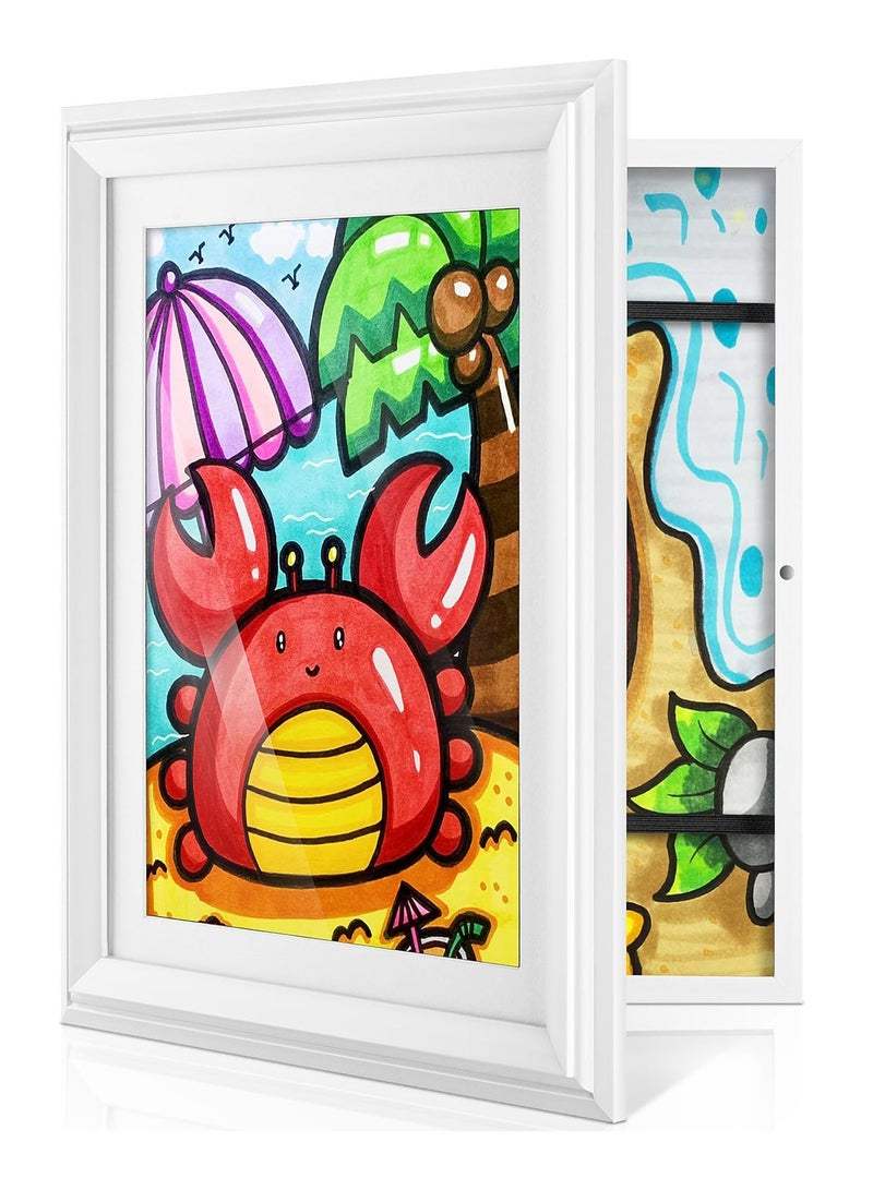 Drawing Frame Kids' Art Work Display filled with 25 * 34cm Pictures, Front Opening, Suitable for Children's Painting/Art-project/Photo (White) - Image 1