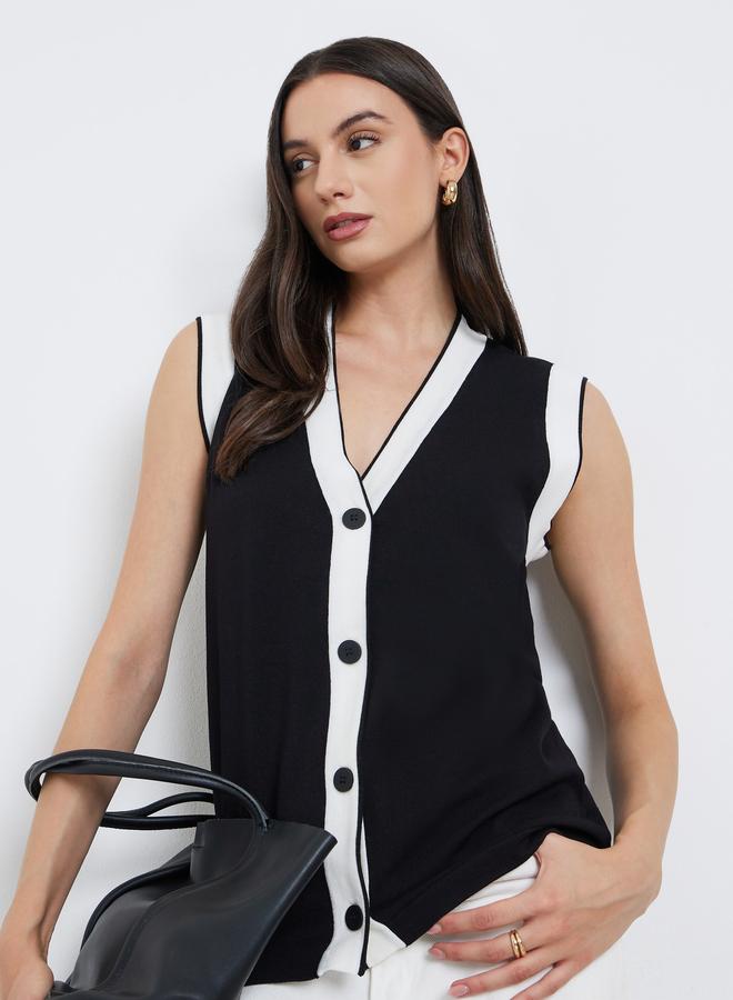 Take Two Black Sleeveless Knit Top with Contrast Trim - Image 1