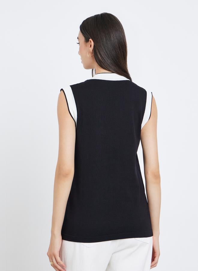 Take Two Black Sleeveless Knit Top with Contrast Trim - Image 5