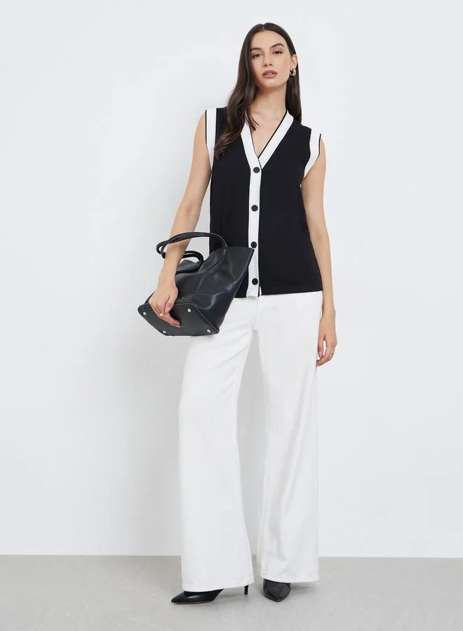 Take Two Take Two Black Sleeveless Knit Top with Contrast Trim