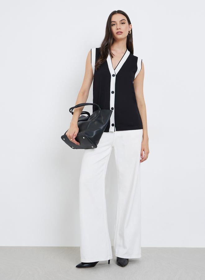 Take Two Black Sleeveless Knit Top with Contrast Trim - Image 2
