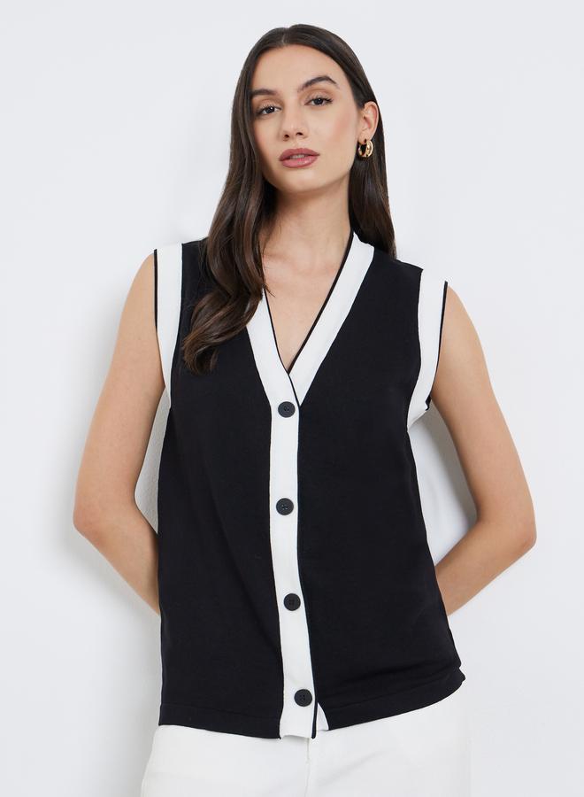 Take Two Black Sleeveless Knit Top with Contrast Trim - Image 3