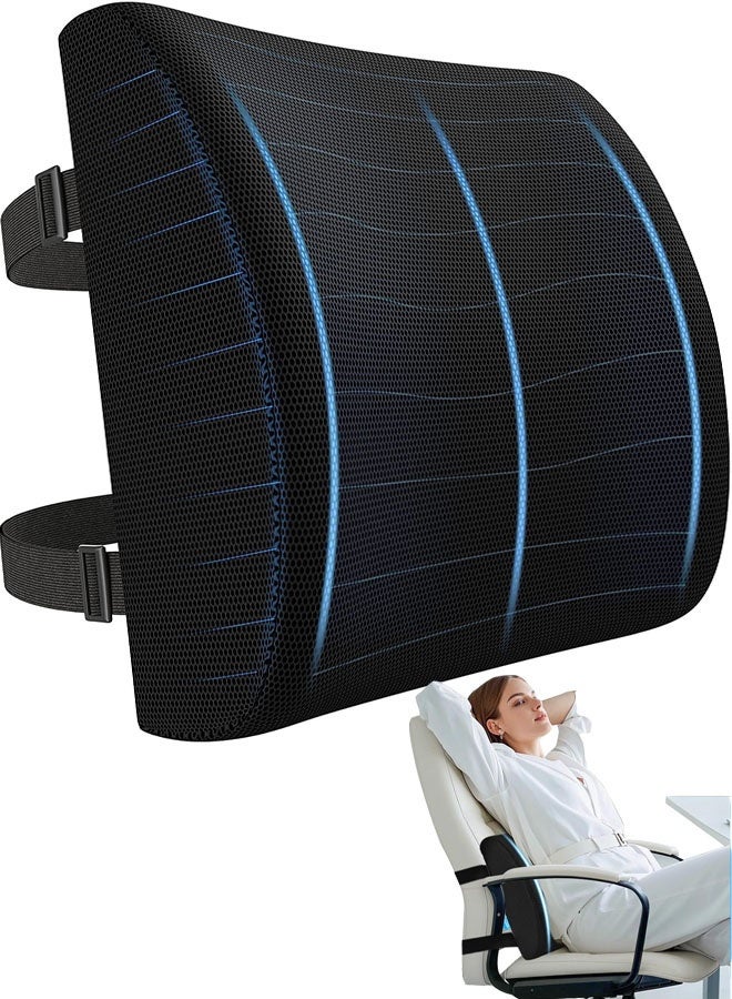 Lumbar Support Cushion, Ergonomic Back Support Memory Foam Cushion, Posture Corrector for Car, Office, Chair, Washable Cover & Adjustable Straps - Image 1